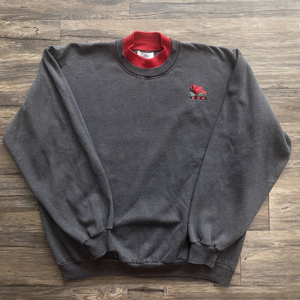 Vtg Gopher Sport Cardinal Embroidered Sweatshirt Crewneck Stripe USA Made Men L